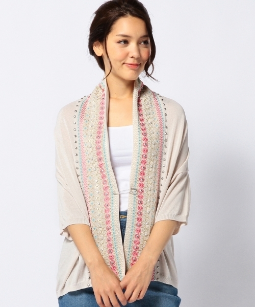 Another Edition(アナザーエディション)の「AE シシュウ ソウショク CGN ◆(カーディガン/ボレロ・レディース・ベージュ/ネイビー/ライトグレー・フリー)」の2枚目の写真