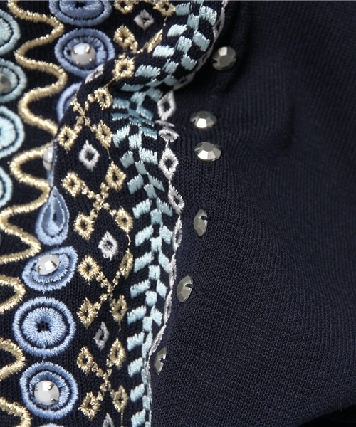 Another Edition(アナザーエディション)の「AE シシュウ ソウショク CGN ◆(カーディガン/ボレロ・レディース・ベージュ/ネイビー/ライトグレー・フリー)」の6枚目の写真