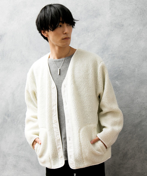 TopIsm(トップイズム)の「ビッグシルエットボアフリースノーカラージャケット ボアブルゾン(ノーカラージャケット)」|アイボリー