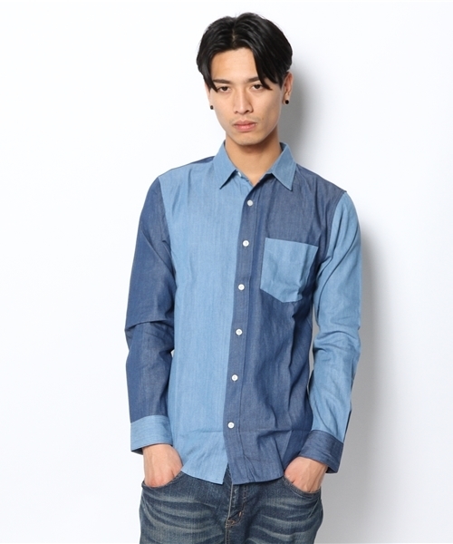 WEGO(ウィゴー)の「WEGO/クレイジーデニムシャツ(シャツ/ブラウス・メンズ・ブラック/ブルー・LARGE/MEDIUM)」の2枚目の写真