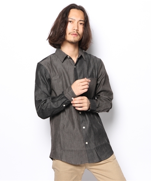 WEGO(ウィゴー)の「WEGO/クレイジーデニムシャツ(シャツ/ブラウス・メンズ・ブラック/ブルー・LARGE/MEDIUM)」の1枚目の写真