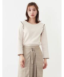 POU DOU DOU | 7分袖テレコ配色メロートップス(Tシャツ/カットソー)