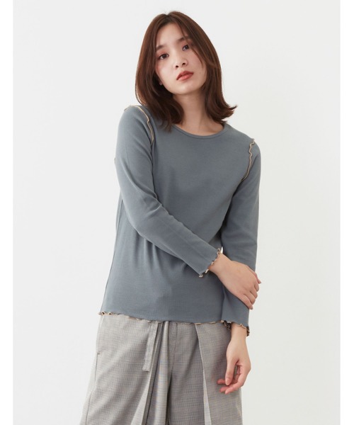 POU DOU DOU（プードゥドゥ）の「7分袖テレコ配色メロートップス（Tシャツ/カットソー・レディース・ブラック/オフホワイト/ピンク/アイボリー/ミント・3）」の5枚目の写真