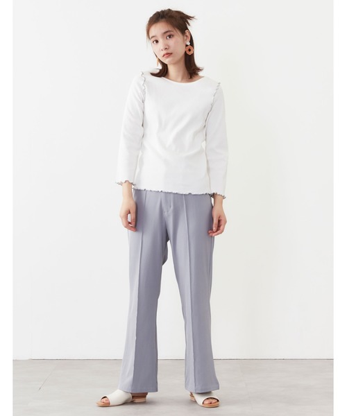 POU DOU DOU（プードゥドゥ）の「7分袖テレコ配色メロートップス（Tシャツ/カットソー・レディース・ブラック/オフホワイト/ピンク/アイボリー/ミント・3）」の6枚目の写真