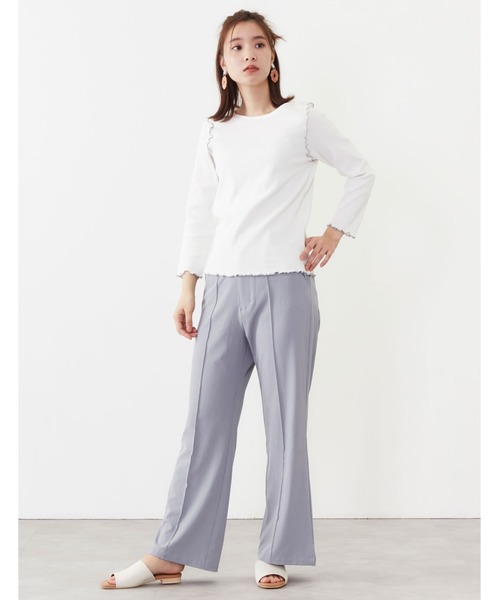 POU DOU DOU（プードゥドゥ）の「7分袖テレコ配色メロートップス（Tシャツ/カットソー・レディース・ブラック/オフホワイト/ピンク/アイボリー/ミント・3）」の7枚目の写真