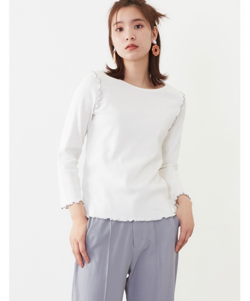 POU DOU DOU（プードゥドゥ）の「7分袖テレコ配色メロートップス（Tシャツ/カットソー・レディース・ブラック/オフホワイト/ピンク/アイボリー/ミント・3）」の8枚目の写真