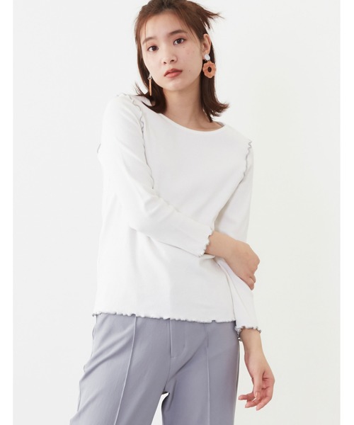 POU DOU DOU（プードゥドゥ）の「7分袖テレコ配色メロートップス（Tシャツ/カットソー・レディース・ブラック/オフホワイト/ピンク/アイボリー/ミント・3）」の10枚目の写真