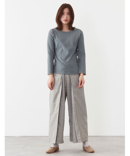 POU DOU DOU（プードゥドゥ）の「7分袖テレコ配色メロートップス（Tシャツ/カットソー・レディース・ブラック/オフホワイト/ピンク/アイボリー/ミント・3）」の11枚目の写真