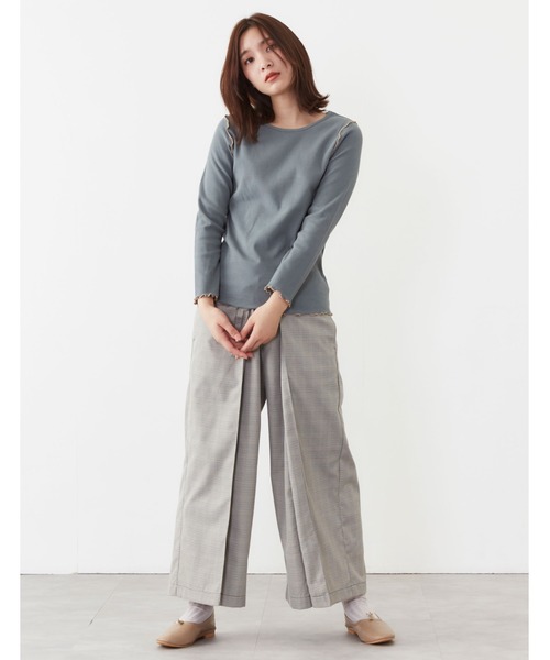 POU DOU DOU（プードゥドゥ）の「7分袖テレコ配色メロートップス（Tシャツ/カットソー・レディース・ブラック/オフホワイト/ピンク/アイボリー/ミント・3）」の12枚目の写真