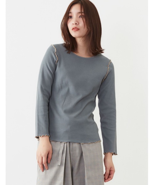 POU DOU DOU（プードゥドゥ）の「7分袖テレコ配色メロートップス（Tシャツ/カットソー・レディース・ブラック/オフホワイト/ピンク/アイボリー/ミント・3）」の13枚目の写真