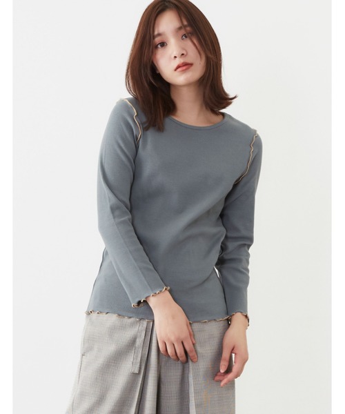 POU DOU DOU（プードゥドゥ）の「7分袖テレコ配色メロートップス（Tシャツ/カットソー・レディース・ブラック/オフホワイト/ピンク/アイボリー/ミント・3）」の14枚目の写真