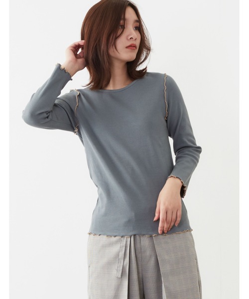 POU DOU DOU（プードゥドゥ）の「7分袖テレコ配色メロートップス（Tシャツ/カットソー・レディース・ブラック/オフホワイト/ピンク/アイボリー/ミント・3）」の15枚目の写真