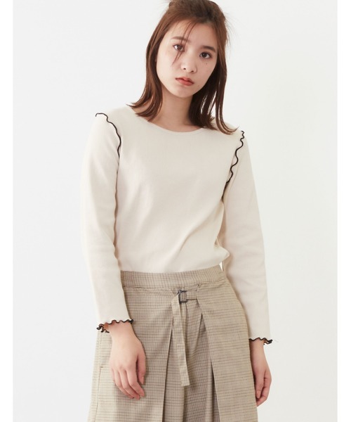 POU DOU DOU（プードゥドゥ）の「7分袖テレコ配色メロートップス（Tシャツ/カットソー・レディース・ブラック/オフホワイト/ピンク/アイボリー/ミント・3）」の18枚目の写真