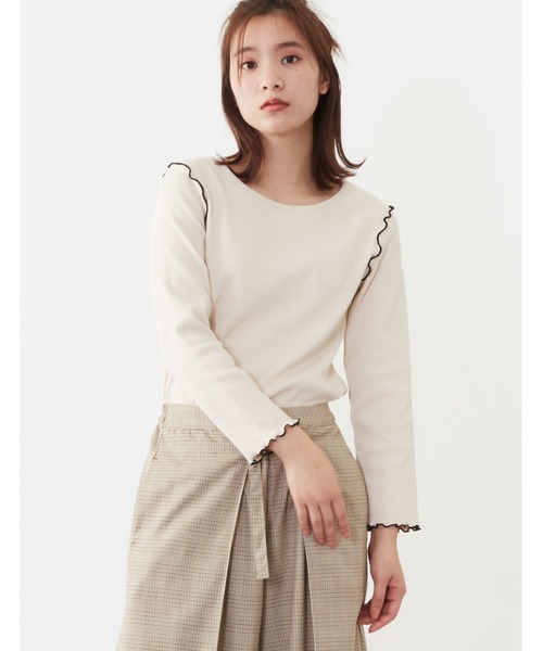 POU DOU DOU（プードゥドゥ）の「7分袖テレコ配色メロートップス（Tシャツ/カットソー・レディース・ブラック/オフホワイト/ピンク/アイボリー/ミント・3）」の20枚目の写真