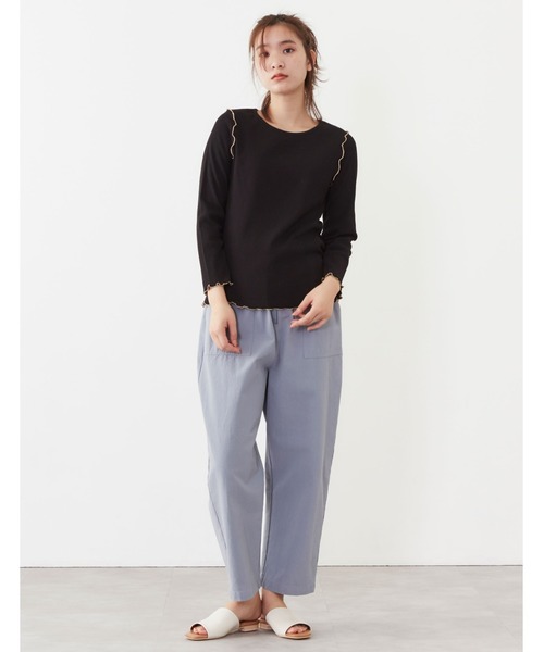 POU DOU DOU（プードゥドゥ）の「7分袖テレコ配色メロートップス（Tシャツ/カットソー・レディース・ブラック/オフホワイト/ピンク/アイボリー/ミント・3）」の21枚目の写真