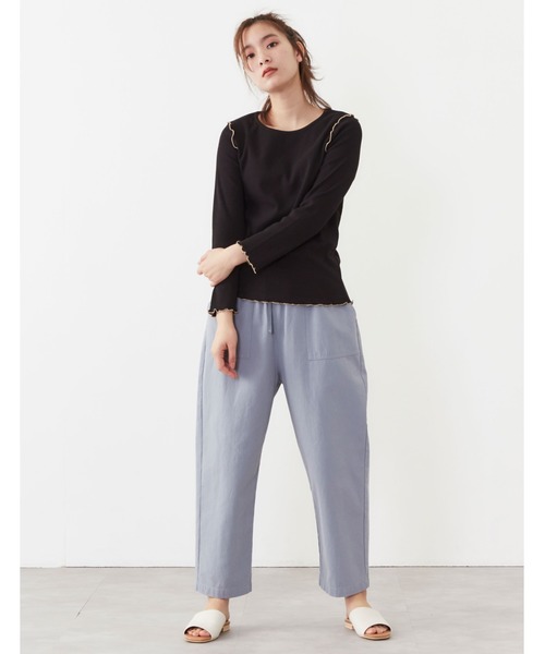 POU DOU DOU（プードゥドゥ）の「7分袖テレコ配色メロートップス（Tシャツ/カットソー・レディース・ブラック/オフホワイト/ピンク/アイボリー/ミント・3）」の22枚目の写真