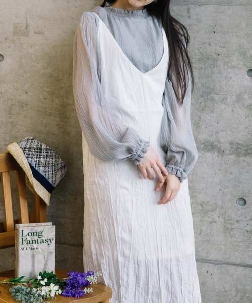 Mysa&Liina(ミーサリーナ)の「クリンクルキャミワンピース(ワンピース・レディース・オフホワイト/ピンク/ブルー/ブラウン・M)」の10枚目の写真