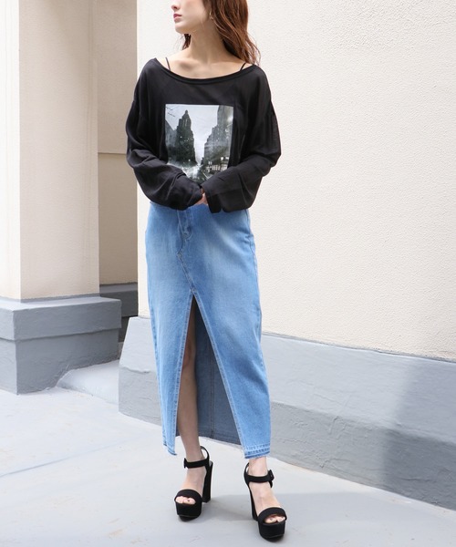 Avvenente（アベネンテ）の「【Avvenente】2WAYプリントシアーTシャツ（Tシャツ/カットソー・レディース・ホワイト/ブラック/ライトグリーン・M）」の6枚目の写真