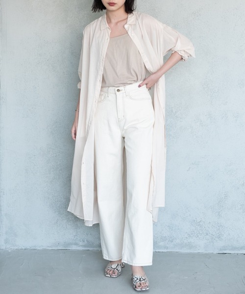 Aunt Marie's(アントマリーズ)の「AUNT MARIE’S シルクボイルシャツワンピース(シャツワンピース・レディース・オフホワイト/マスタード/ブラック/グリーン・FREE)」の1枚目の写真