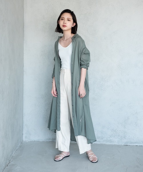 Aunt Marie's(アントマリーズ)の「AUNT MARIE’S シルクボイルシャツワンピース(シャツワンピース・レディース・オフホワイト/マスタード/ブラック/グリーン・FREE)」の3枚目の写真