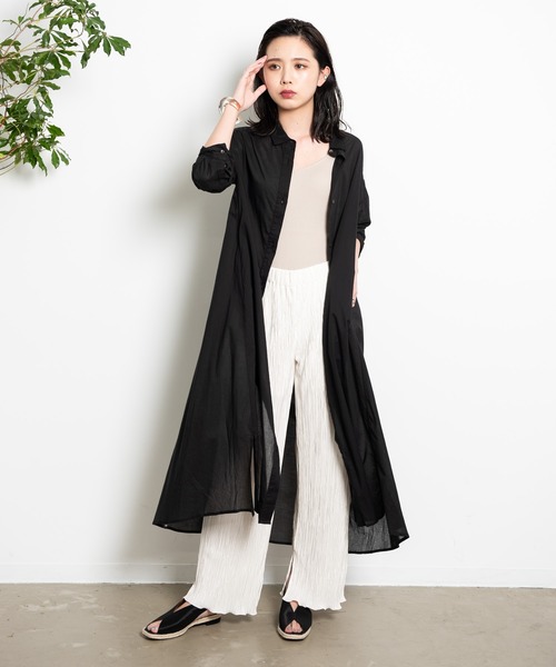 Aunt Marie's(アントマリーズ)の「AUNT MARIE’S シルクボイルシャツワンピース(シャツワンピース・レディース・オフホワイト/マスタード/ブラック/グリーン・FREE)」の6枚目の写真