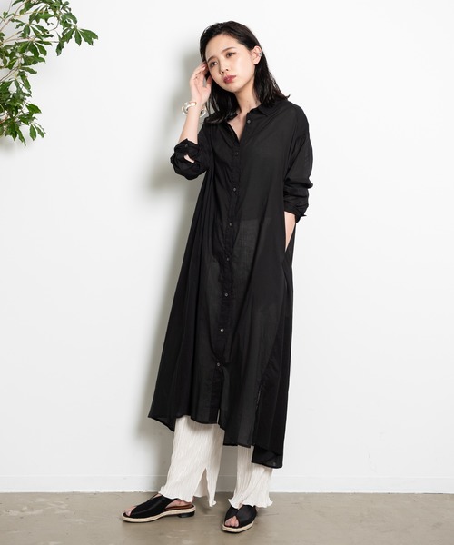 Aunt Marie's(アントマリーズ)の「AUNT MARIE’S シルクボイルシャツワンピース(シャツワンピース・レディース・オフホワイト/マスタード/ブラック/グリーン・FREE)」の7枚目の写真