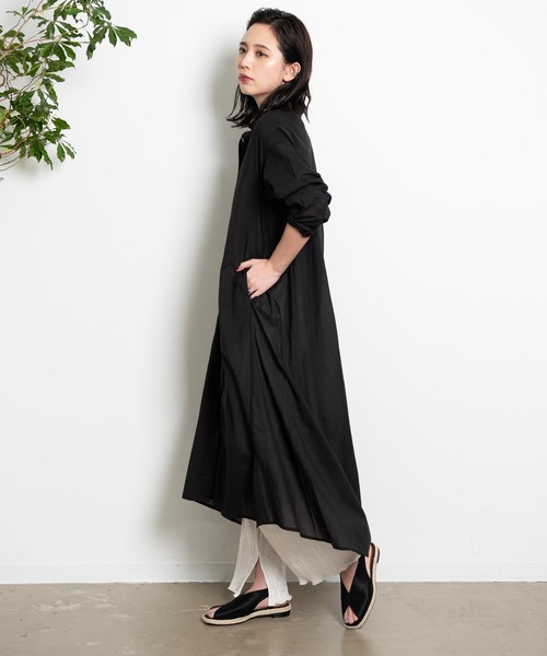 Aunt Marie's(アントマリーズ)の「AUNT MARIE’S シルクボイルシャツワンピース(シャツワンピース・レディース・オフホワイト/マスタード/ブラック/グリーン・FREE)」の9枚目の写真