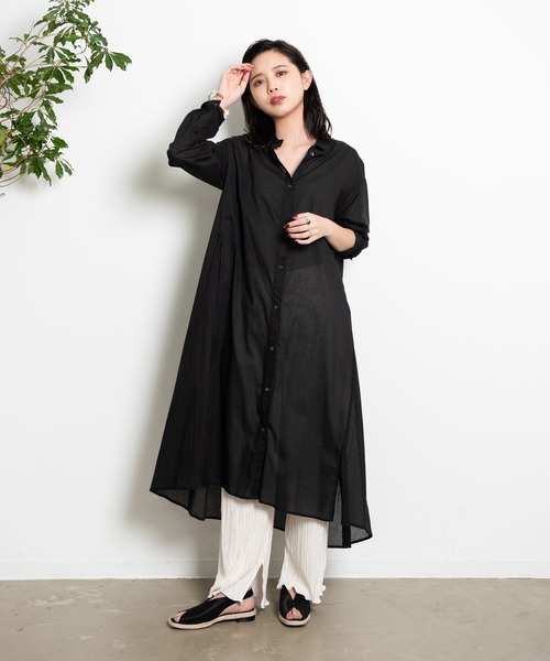 Aunt Marie's(アントマリーズ)の「AUNT MARIE’S シルクボイルシャツワンピース(シャツワンピース・レディース・オフホワイト/マスタード/ブラック/グリーン・FREE)」の10枚目の写真