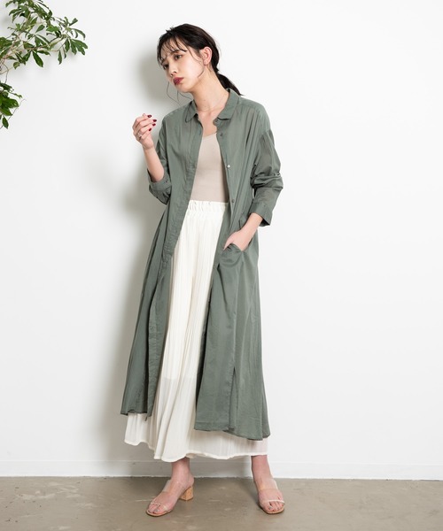 Aunt Marie's(アントマリーズ)の「AUNT MARIE’S シルクボイルシャツワンピース(シャツワンピース・レディース・オフホワイト/マスタード/ブラック/グリーン・FREE)」の12枚目の写真