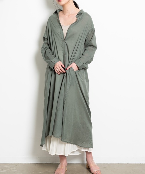 Aunt Marie's(アントマリーズ)の「AUNT MARIE’S シルクボイルシャツワンピース(シャツワンピース・レディース・オフホワイト/マスタード/ブラック/グリーン・FREE)」の14枚目の写真