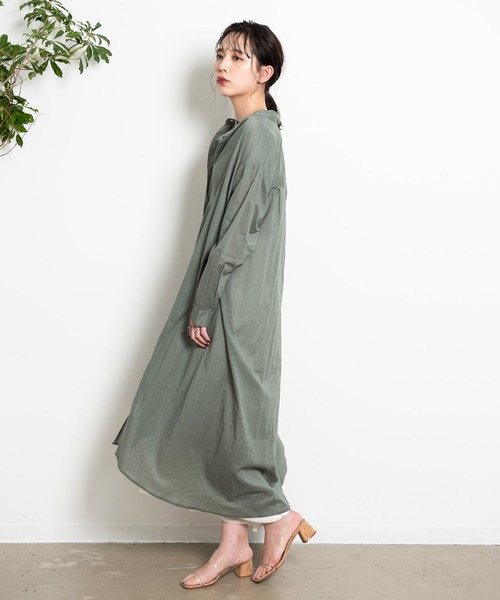 Aunt Marie's(アントマリーズ)の「AUNT MARIE’S シルクボイルシャツワンピース(シャツワンピース・レディース・オフホワイト/マスタード/ブラック/グリーン・FREE)」の16枚目の写真