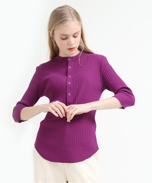 Audition（オーディション）の「M1405 プレーティングテレコヘンリープルオーバー（Tシャツ/カットソー・レディース・ブラック/パープル/ホワイト・MEDIUM）」の3枚目の写真