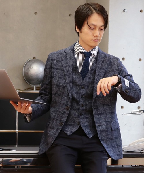 CROWDED CLOSET(クラウデッドクローゼット)の「シャドーチェックジャケット【セットアップ・3ピース】(セットアップ)」|ネイビー