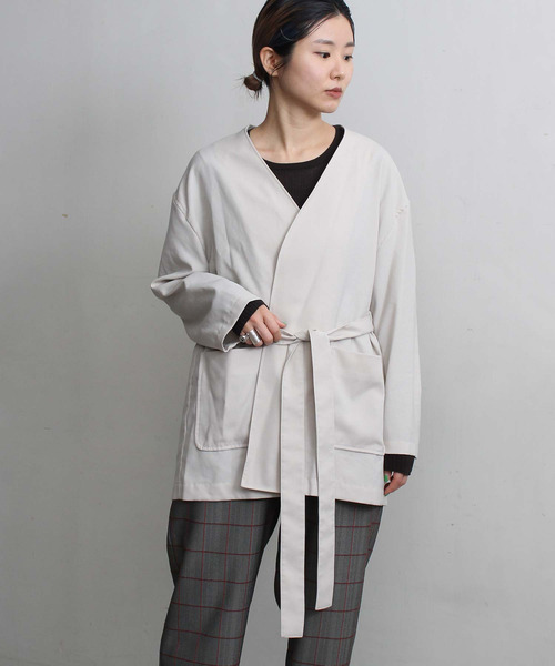 note et silence Ｔartan ノーカラーVネックジャケット note et silence （ノートエシロンス）の「Tartan ノーカラーV