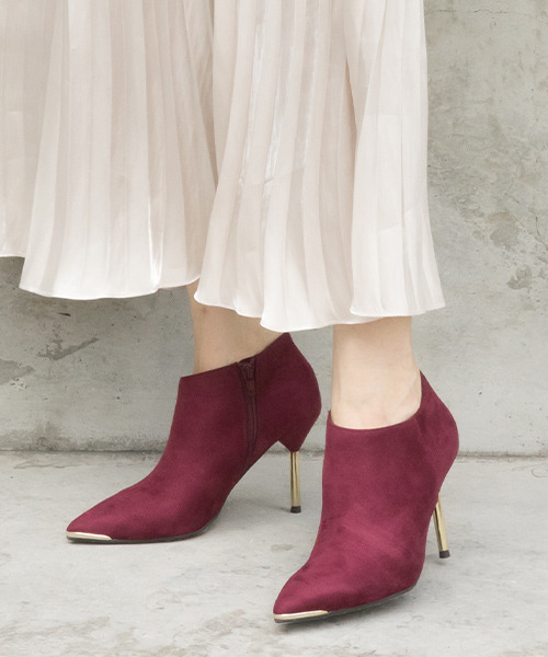 RANDA(ランダ)の「ストレスフリー/メタリックヒールショートブーツ(ブーツ・レディース・ブラック/ワイン/グレイッシュベージュ・LL/M/L/S)」の9枚目の写真