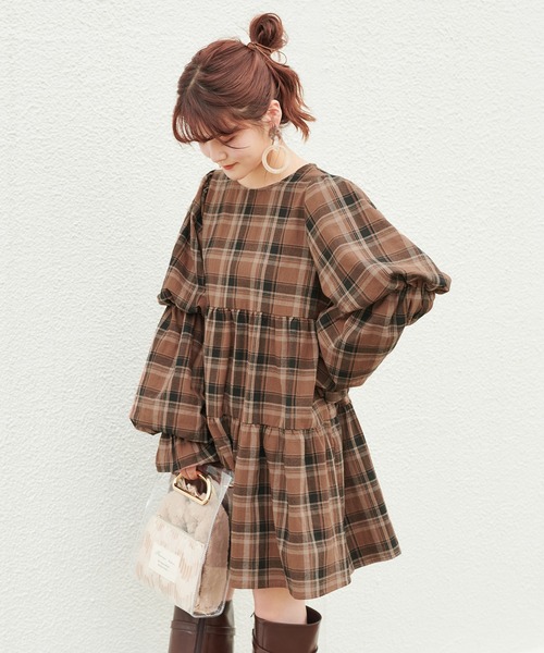 one after another NICE CLAUP(ワンアフターアナザーナイスクラップ)の「【Web限定】袖コンシャスティアードチュニック(チュニック・レディース・ブラック/オフホワイト/チェック/ブラウン系その他/ホワイト系その他・FREE)」の7枚目の写真