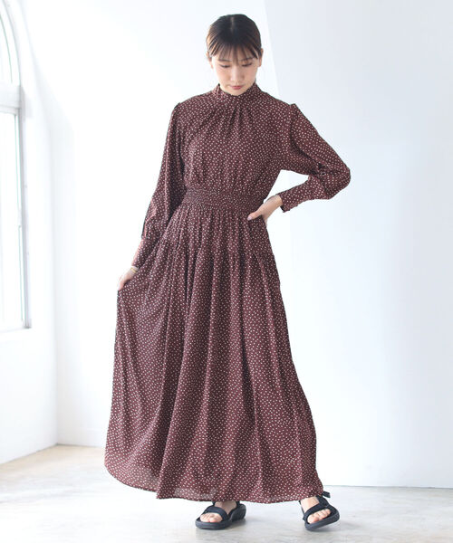 ランダム ドット シャーリング マキシ ロング ドレス ワンピース 長袖 BeAMS DOT（ビームスドット）の「【WEB限定】BeAMS DOT