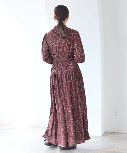 ランダム ドット シャーリング マキシ ロング ドレス ワンピース 長袖 BeAMS DOT（ビームスドット）の「【WEB限定】BeAMS DOT