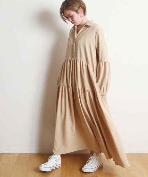 ティアードギャザーシャツワンピース ワンピース Nostalgia アンドドットノスタルジア のファッション