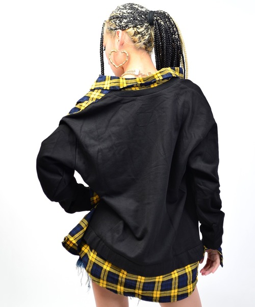 babyShoop（ベイビーシュープ）の「チェック×スウェット切り替えシャツ（シャツ/ブラウス・レディース・ネイビー/イエロー・FREE）」の4枚目の写真