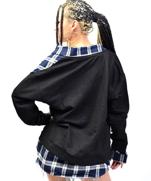 babyShoop（ベイビーシュープ）の「チェック×スウェット切り替えシャツ（シャツ/ブラウス・レディース・ネイビー/イエロー・FREE）」の8枚目の写真