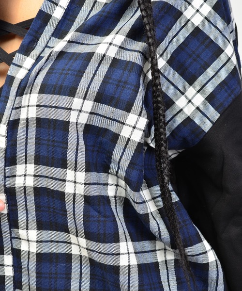 babyShoop（ベイビーシュープ）の「チェック×スウェット切り替えシャツ（シャツ/ブラウス・レディース・ネイビー/イエロー・FREE）」の11枚目の写真
