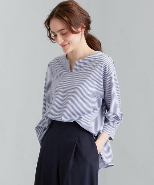 green label relaxing（グリーンレーベルリラクシング）の「CS フハクライク キーネック フレア 6分袖 カットソー（Tシャツ/カットソー・レディース・ライトグレー/ブラウン/コバルトブルー・FREE）」の10枚目の写真