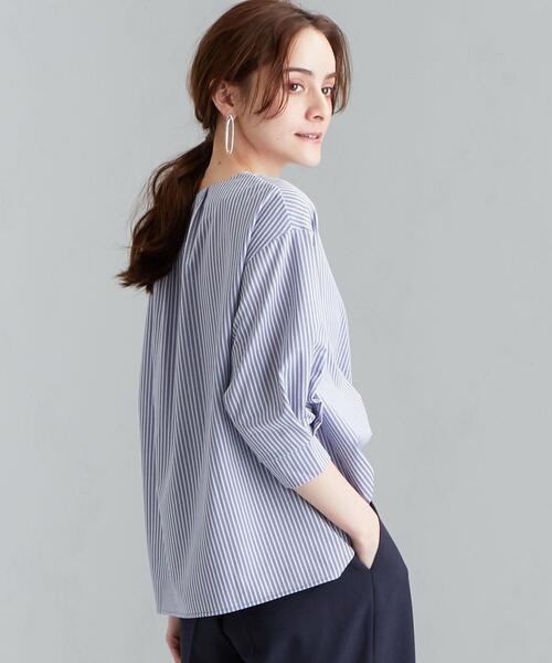 green label relaxing（グリーンレーベルリラクシング）の「CS フハクライク キーネック フレア 6分袖 カットソー（Tシャツ/カットソー・レディース・ライトグレー/ブラウン/コバルトブルー・FREE）」の11枚目の写真