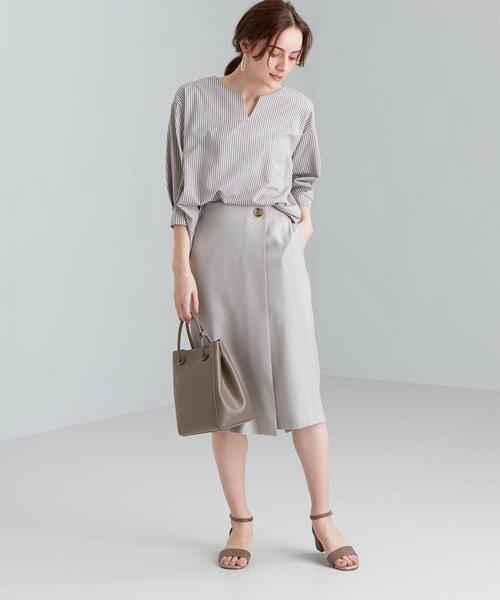 green label relaxing（グリーンレーベルリラクシング）の「CS フハクライク キーネック フレア 6分袖 カットソー（Tシャツ/カットソー・レディース・ライトグレー/ブラウン/コバルトブルー・FREE）」の14枚目の写真