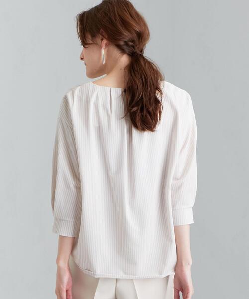 green label relaxing（グリーンレーベルリラクシング）の「CS フハクライク キーネック フレア 6分袖 カットソー（Tシャツ/カットソー・レディース・ライトグレー/ブラウン/コバルトブルー・FREE）」の17枚目の写真