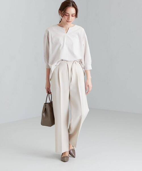 green label relaxing（グリーンレーベルリラクシング）の「CS フハクライク キーネック フレア 6分袖 カットソー（Tシャツ/カットソー・レディース・ライトグレー/ブラウン/コバルトブルー・FREE）」の18枚目の写真