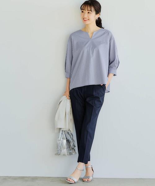 green label relaxing（グリーンレーベルリラクシング）の「CS フハクライク キーネック フレア 6分袖 カットソー（Tシャツ/カットソー・レディース・ライトグレー/ブラウン/コバルトブルー・FREE）」の21枚目の写真