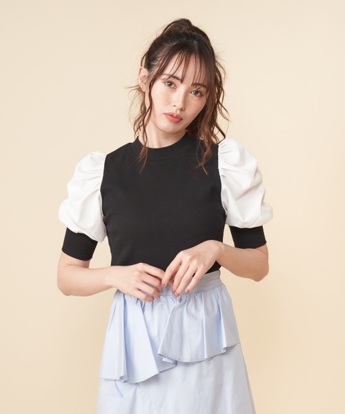 MIIA（ミーア）の「【ZOZO限定】異素材切替トップス【新色登場】（Tシャツ/カットソー・レディース・ブラック/ベージュ/モカ/グリーン・FREE）」の13枚目の写真