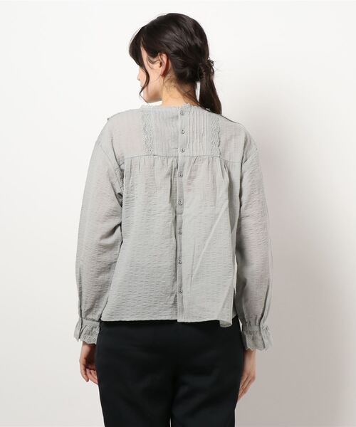 Samansa Mos2(サマンサ モスモス)の「ドビー切替レースブラウス(シャツ/ブラウス・レディース・グレー/ミント/オフホワイト・フリ-)」の4枚目の写真